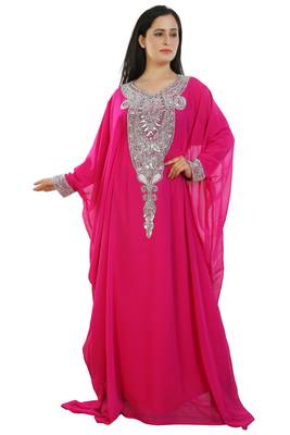 Pink Georgette Embroidered Zari Work Islamic Kaftans 1