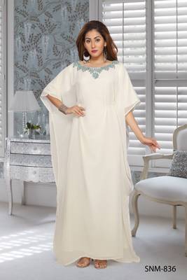 Georgette Off White Embroidered Zari Work Farasha 1