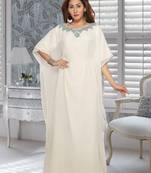 Georgette Off White Embroidered Zari Work Farasha