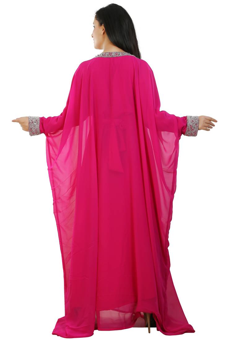 Pink Georgette Embroidered Zari Work Islamic Kaftans