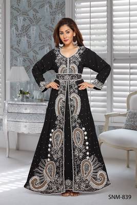 Georgette Black Embroidered Zari Work Islamic Kaftans 1