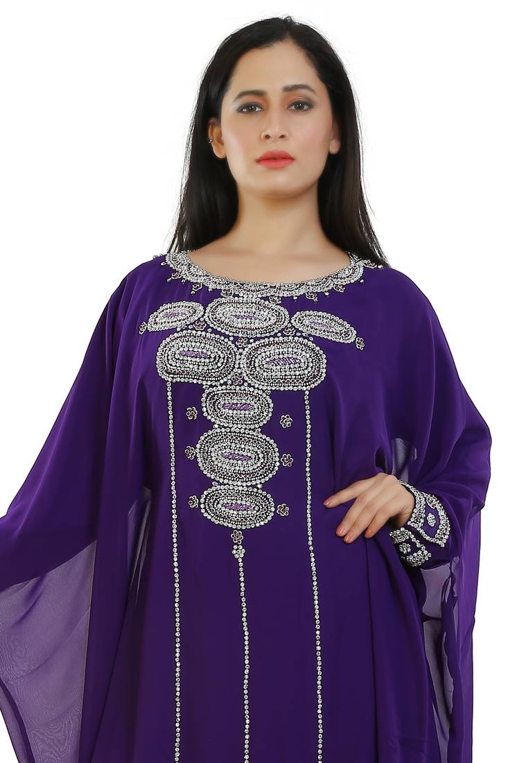 Purple Georgette Embroidered Zari Work Islamic Kaftans