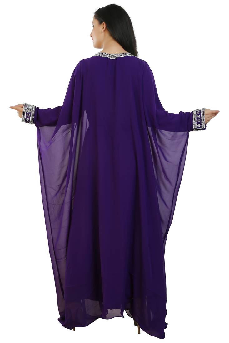 Purple Georgette Embroidered Zari Work Islamic Kaftans