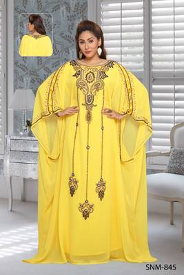 Georgette Yellow Embroidered Zari Work Farasha 1