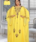Georgette Yellow Embroidered Zari Work Farasha