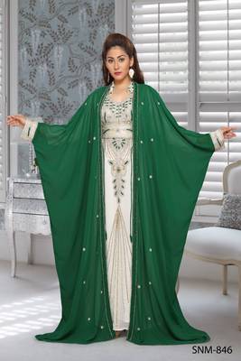 Georgette Green Embroidered Zari Work Farasha 1