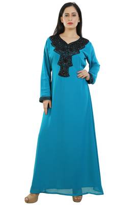 Blue Georgette Embroidered Zari Work Islamic Kaftans 1