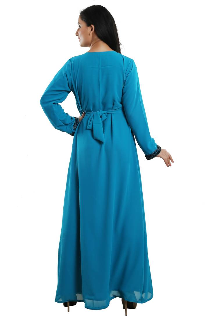 Blue Georgette Embroidered Zari Work Islamic Kaftans