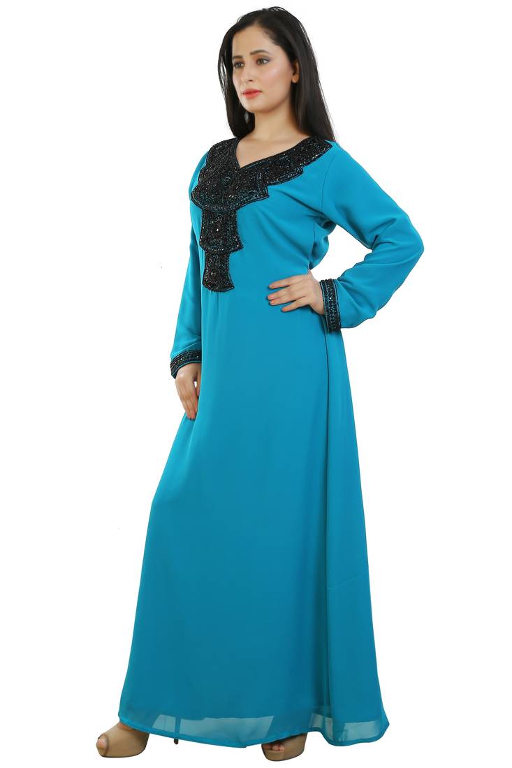Blue Georgette Embroidered Zari Work Islamic Kaftans