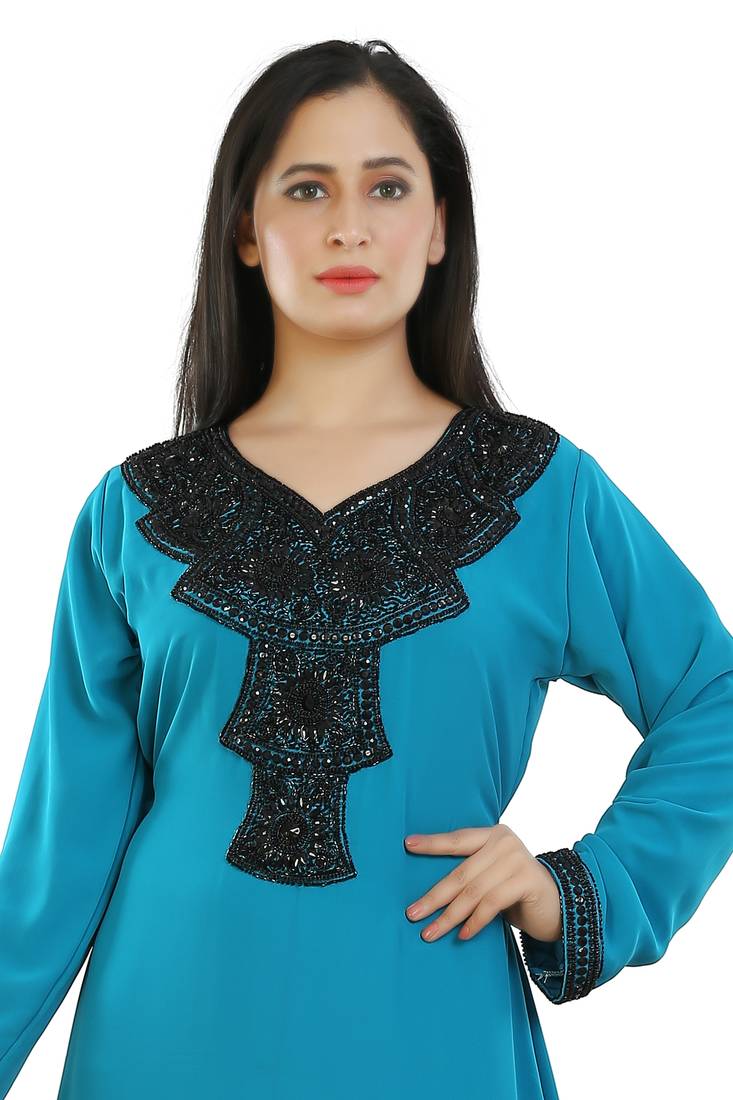 Blue Georgette Embroidered Zari Work Islamic Kaftans