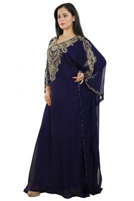 Navy Blue Georgette Embroidered Zari Work Islamic Kaftans 2