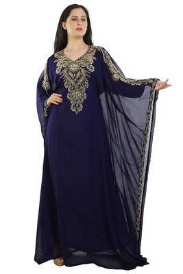 Navy Blue Georgette Embroidered Zari Work Islamic Kaftans 1