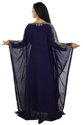 Navy Blue Georgette Embroidered Zari Work Islamic Kaftans 4