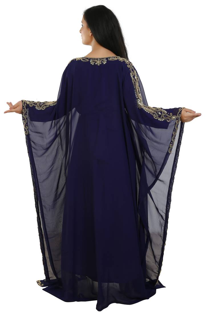 Navy Blue Georgette Embroidered Zari Work Islamic Kaftans