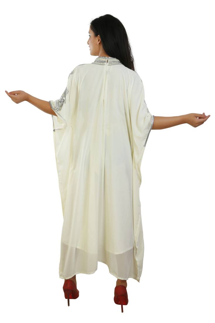 Cream Georgette Embroidered Zari Work Islamic Kaftans