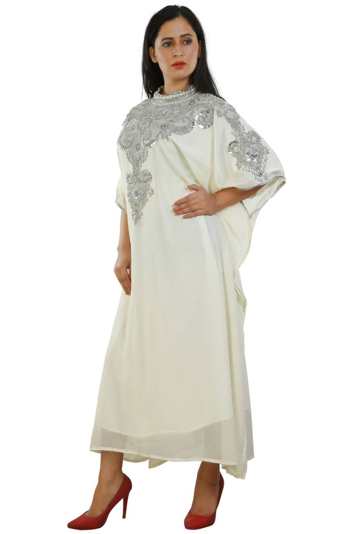 Cream Georgette Embroidered Zari Work Islamic Kaftans