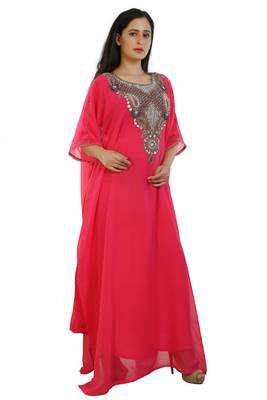 Pink Georgette Embroidered Zari Work Islamic Kaftans 2