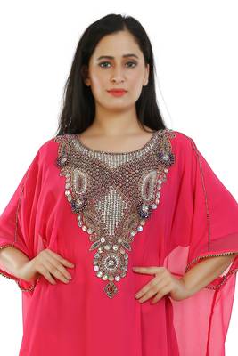 Pink Georgette Embroidered Zari Work Islamic Kaftans 3