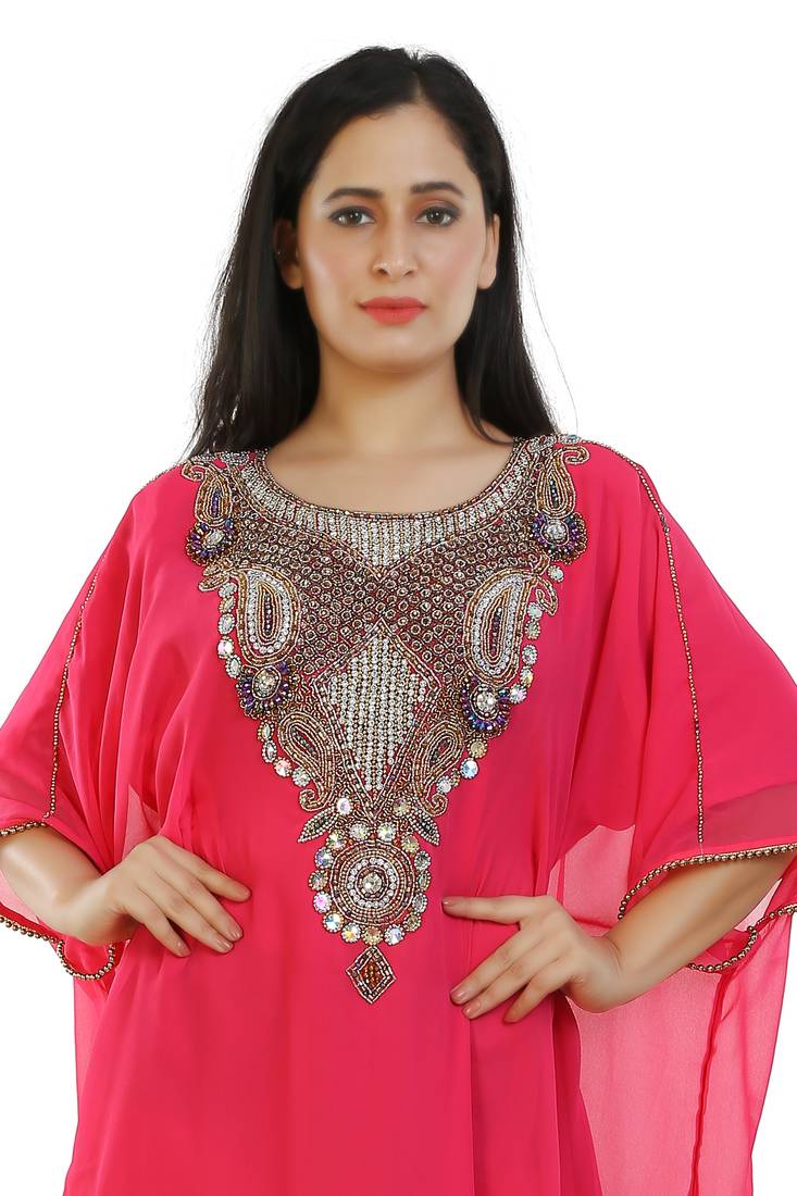 Pink Georgette Embroidered Zari Work Islamic Kaftans