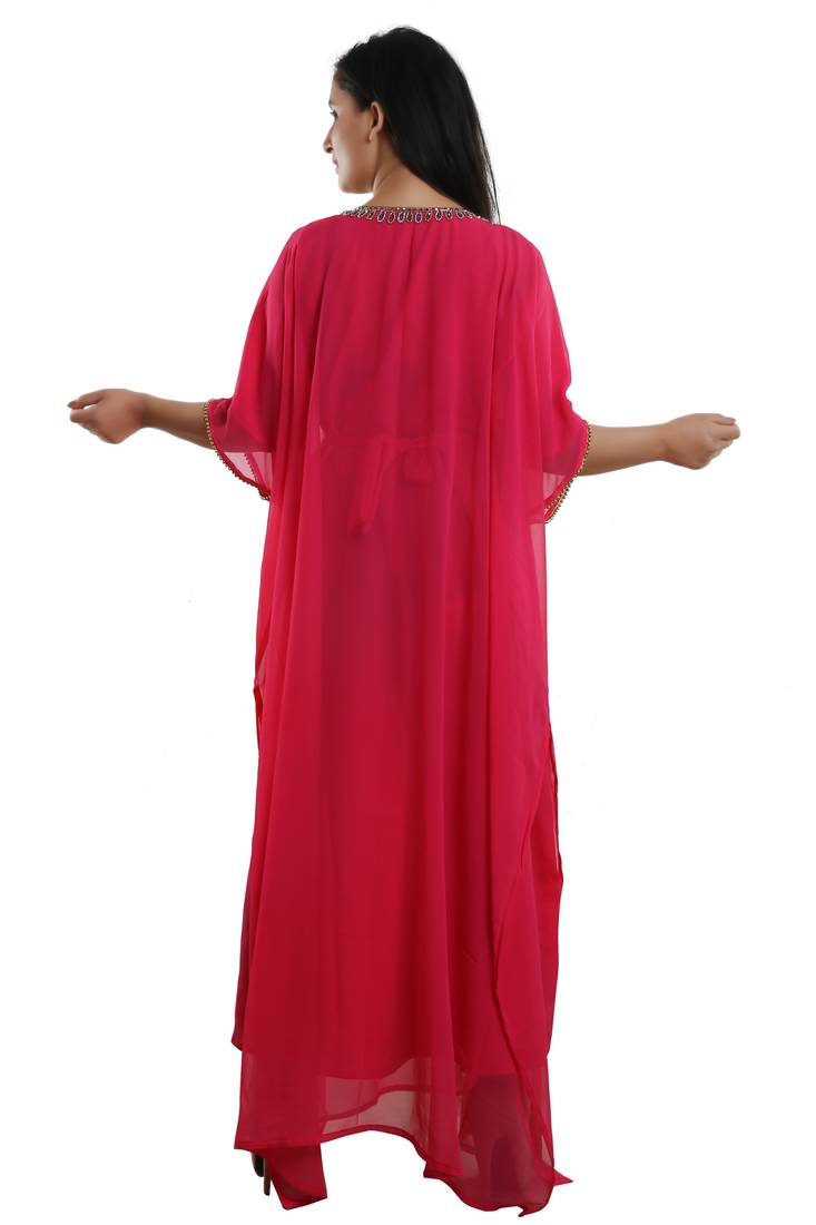 Pink Georgette Embroidered Zari Work Islamic Kaftans