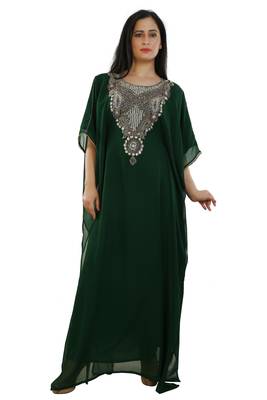 Green Georgette Embroidered Zari Work Islamic Kaftans 1
