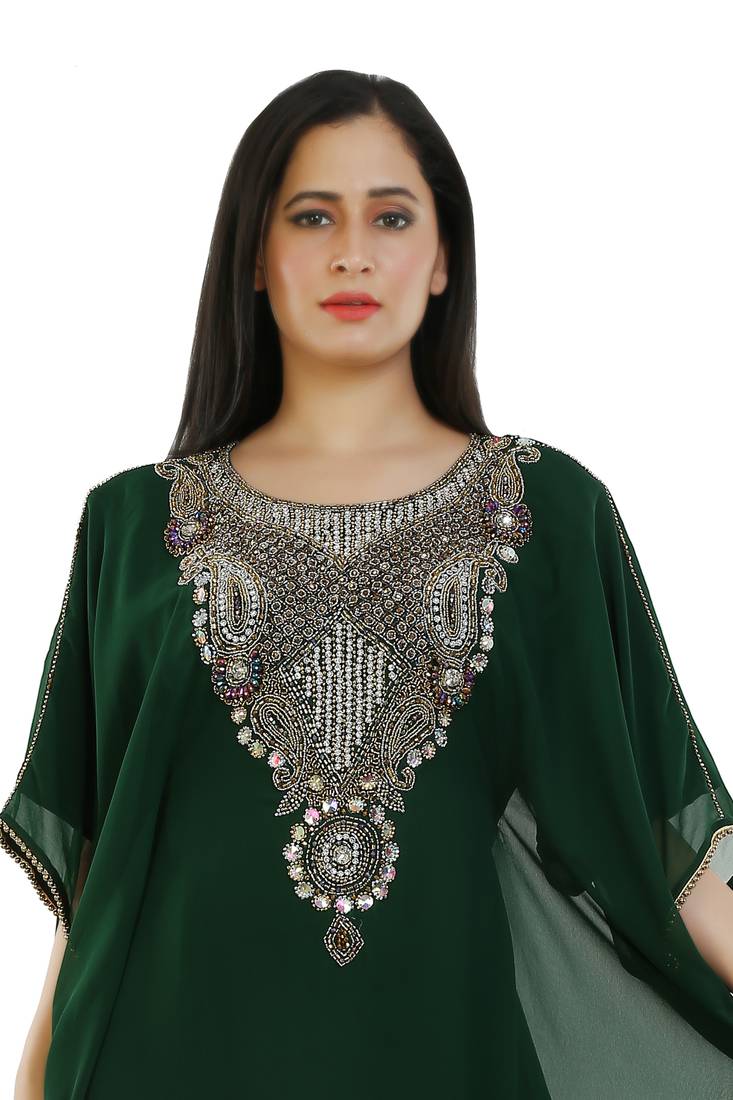 Green Georgette Embroidered Zari Work Islamic Kaftans
