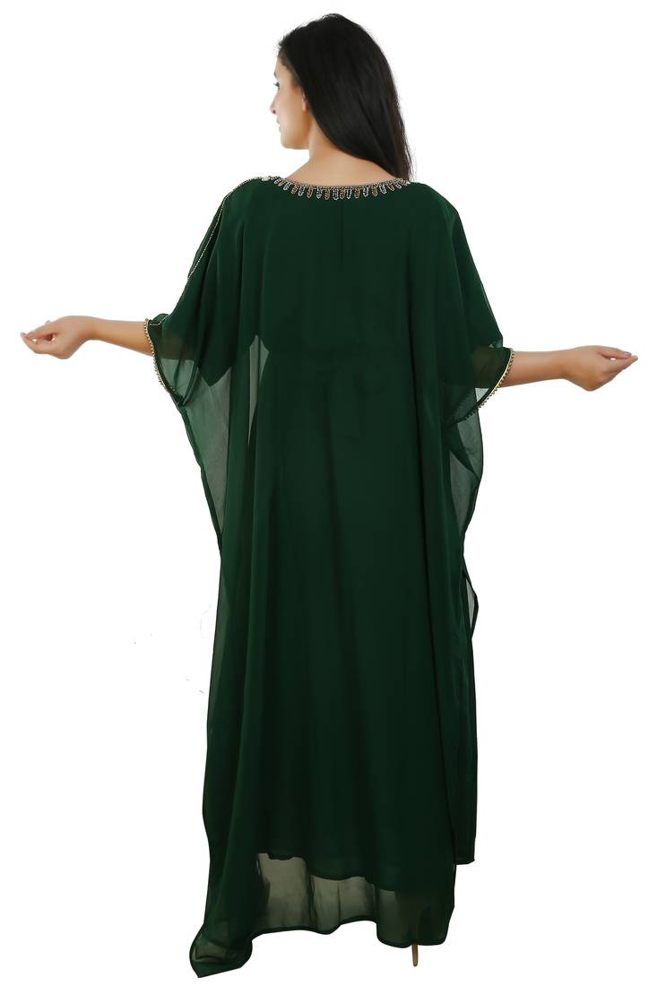 Green Georgette Embroidered Zari Work Islamic Kaftans