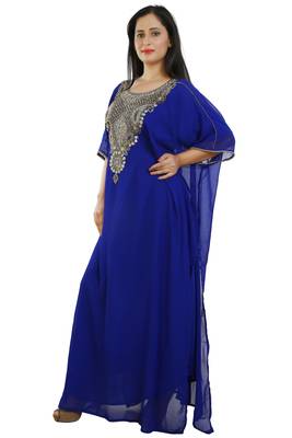 Royal Blue Georgette Embroidered Zari Work Islamic Kaftans 2