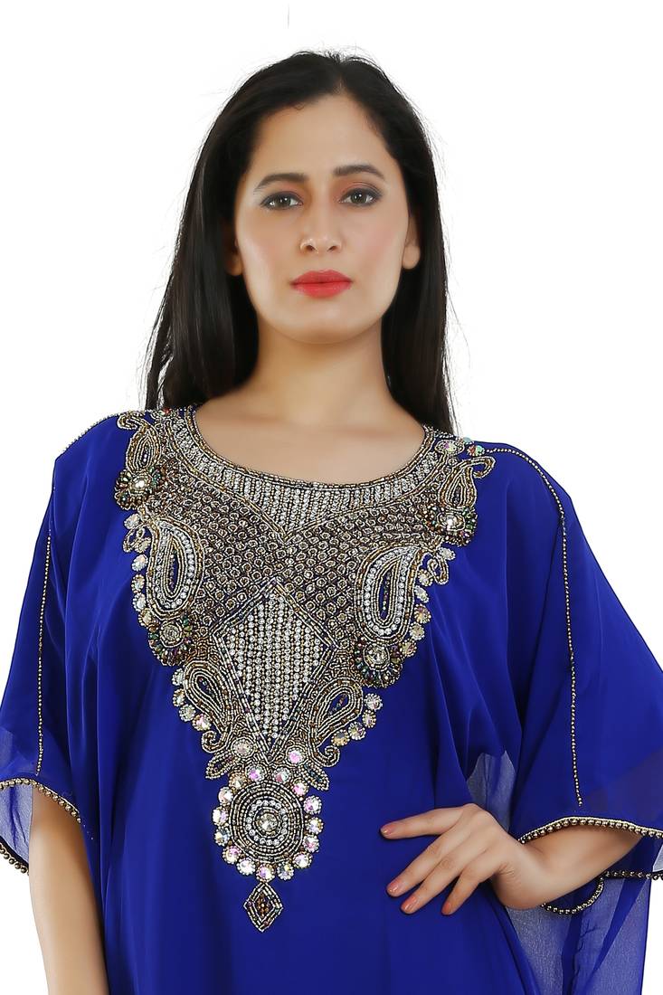 Royal Blue Georgette Embroidered Zari Work Islamic Kaftans