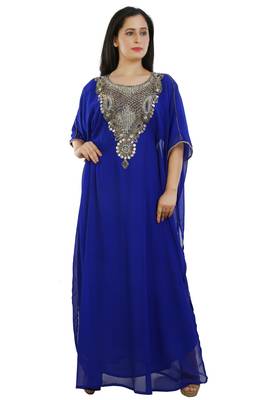 Royal Blue Georgette Embroidered Zari Work Islamic Kaftans 1