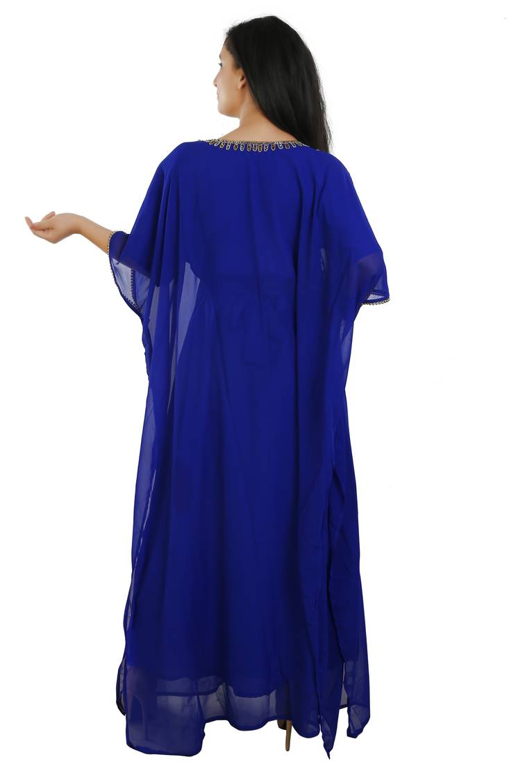 Royal Blue Georgette Embroidered Zari Work Islamic Kaftans