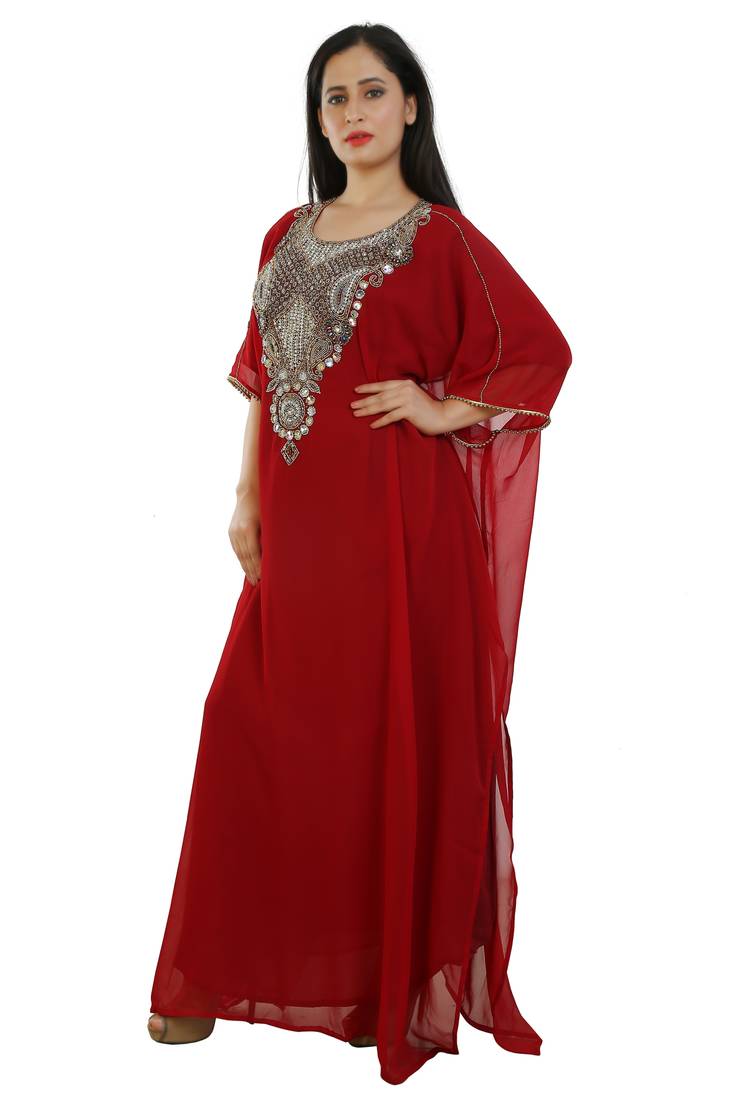 Red Georgette Embroidered Zari Work Islamic Kaftans