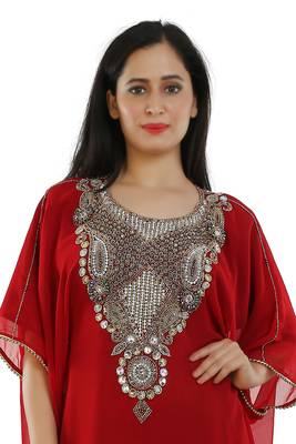 Red Georgette Embroidered Zari Work Islamic Kaftans 4