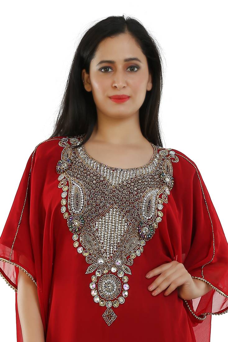 Red Georgette Embroidered Zari Work Islamic Kaftans
