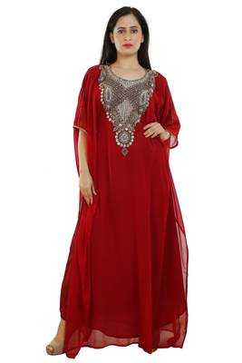 Red Georgette Embroidered Zari Work Islamic Kaftans 1