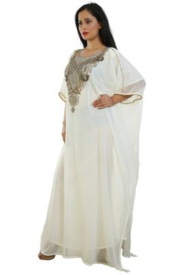 Cream Georgette Embroidered Zari Work Islamic Kaftans 2