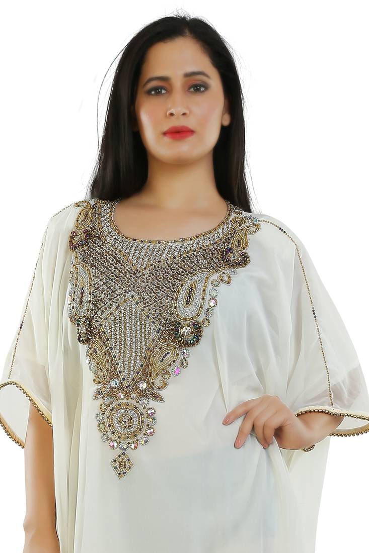 Cream Georgette Embroidered Zari Work Islamic Kaftans