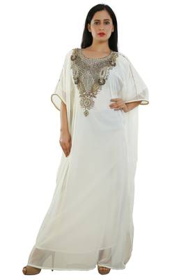 Cream Georgette Embroidered Zari Work Islamic Kaftans 1