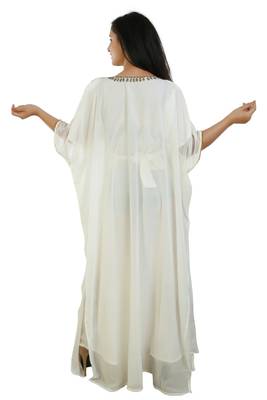 Cream Georgette Embroidered Zari Work Islamic Kaftans 4