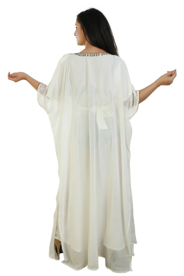 Cream Georgette Embroidered Zari Work Islamic Kaftans