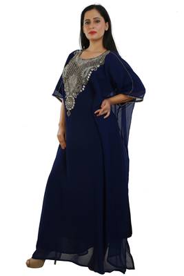 Navy Blue Georgette Embroidered Zari Work Islamic Kaftans 2
