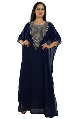 Navy Blue Georgette Embroidered Zari Work Islamic Kaftans 1