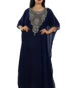 Navy Blue Georgette Embroidered Zari Work Islamic Kaftans