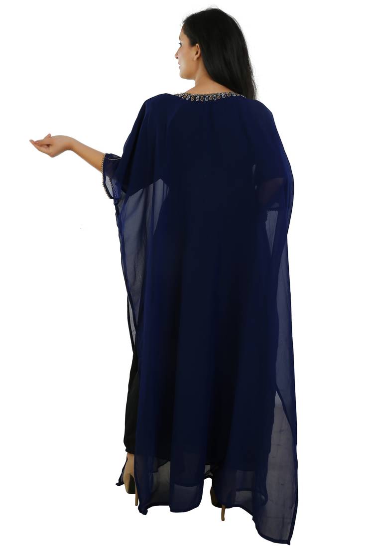 Navy Blue Georgette Embroidered Zari Work Islamic Kaftans
