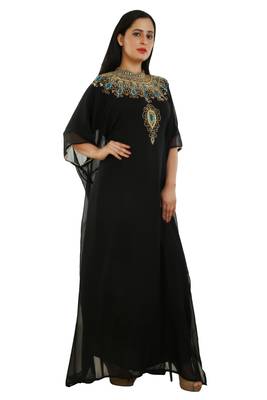 Black Georgette Embroidered Zari Work Islamic Kaftans 2