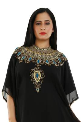 Black Georgette Embroidered Zari Work Islamic Kaftans 3