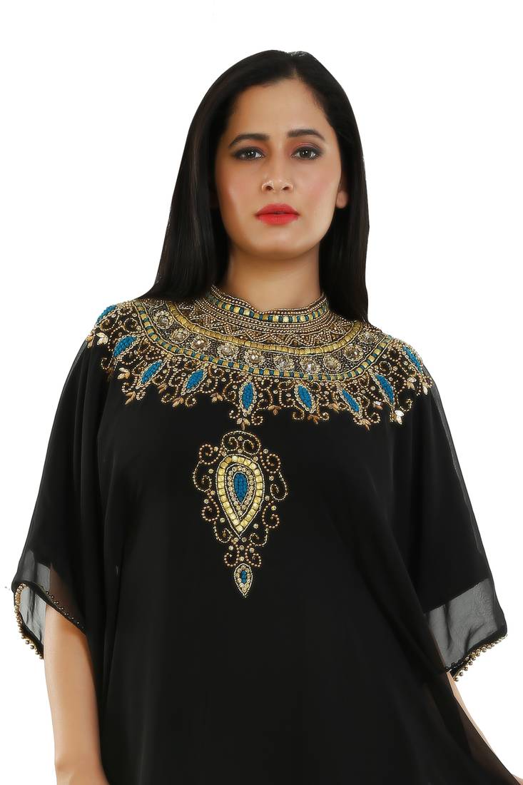 Black Georgette Embroidered Zari Work Islamic Kaftans