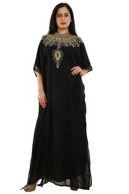 Black Georgette Embroidered Zari Work Islamic Kaftans 1