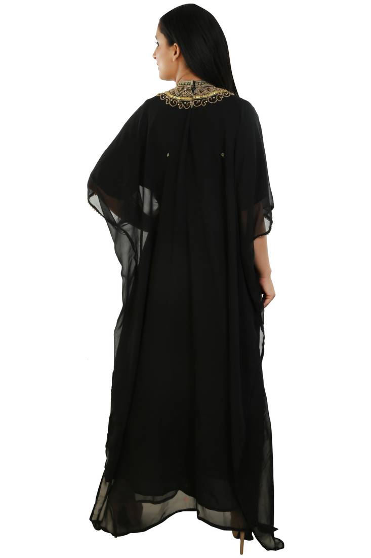 Black Georgette Embroidered Zari Work Islamic Kaftans