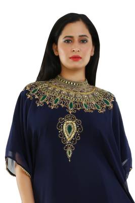 Navy Blue Georgette Embroidered Zari Work Islamic Kaftans 3